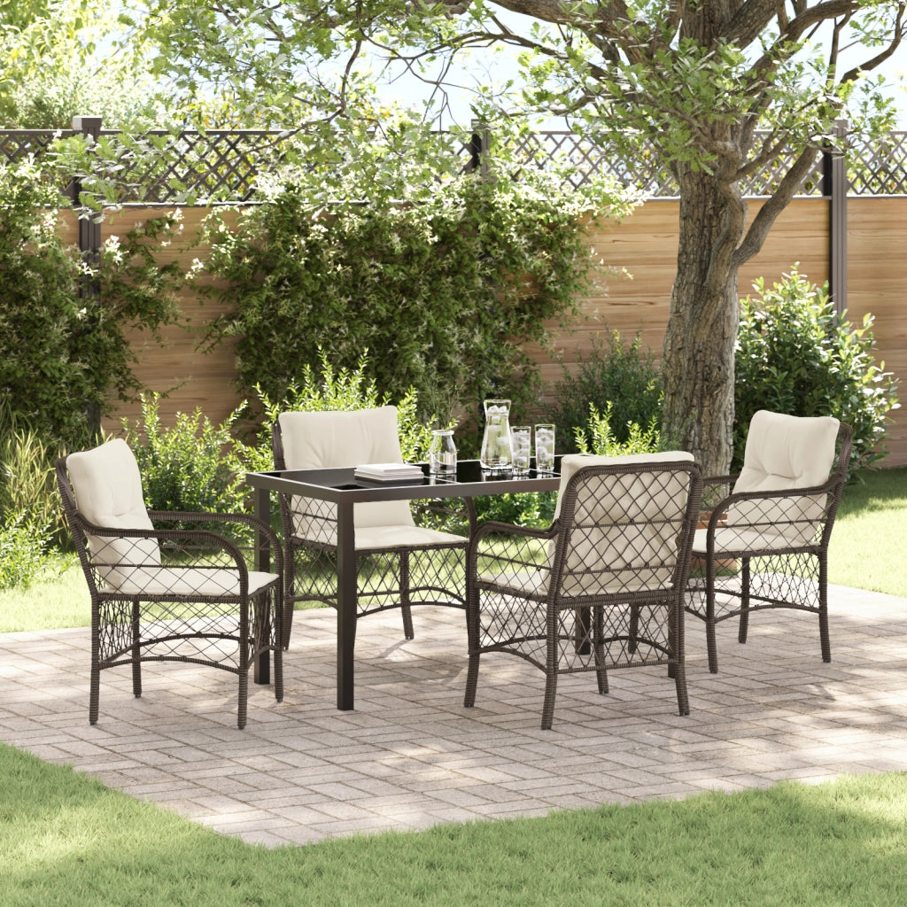 Set da Pranzo da Giardino 5 Pezzi con Cuscini in Polyrattan Marrone