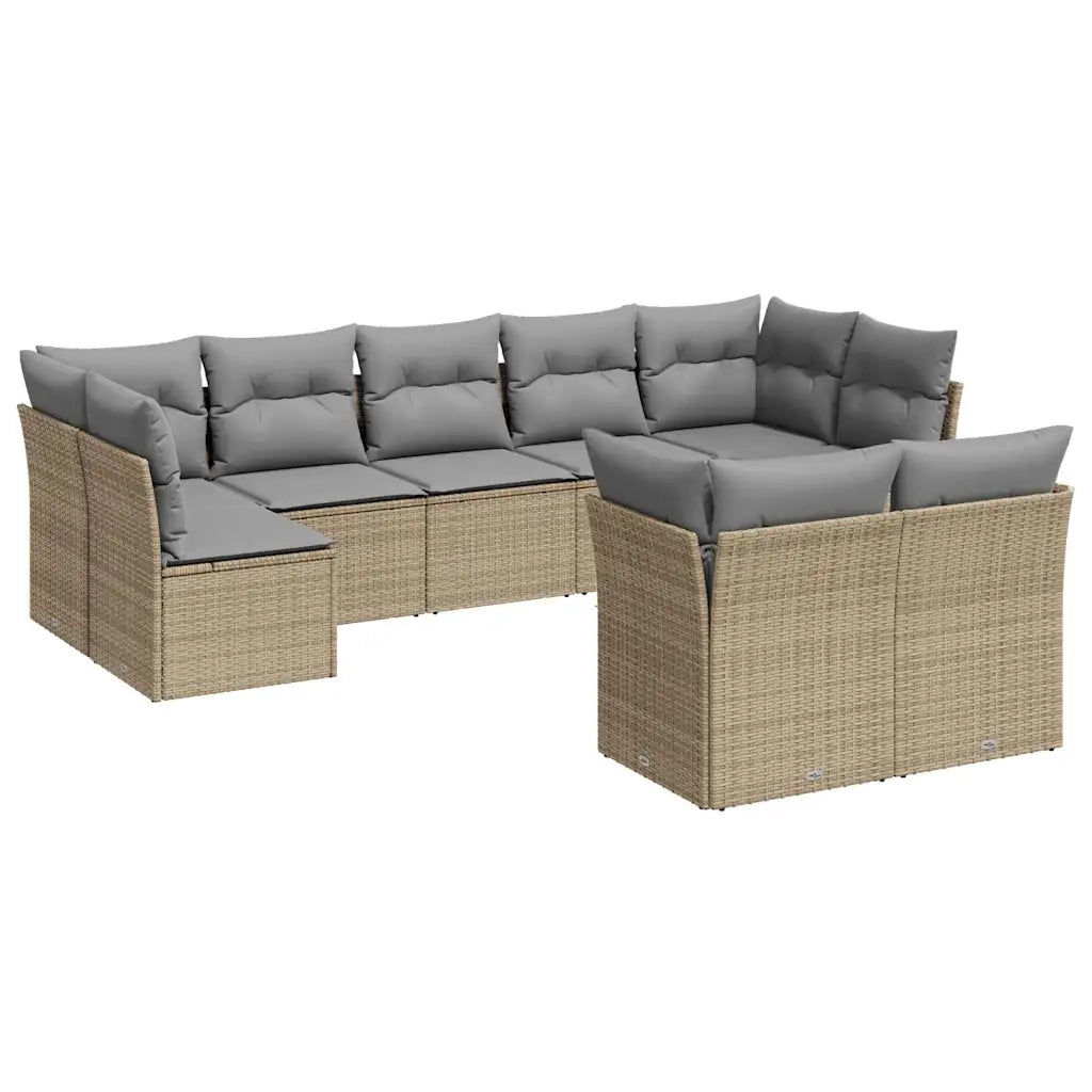 Set Divano da Giardino 9 pz con Cuscini Beige in Polyrattan 3218149