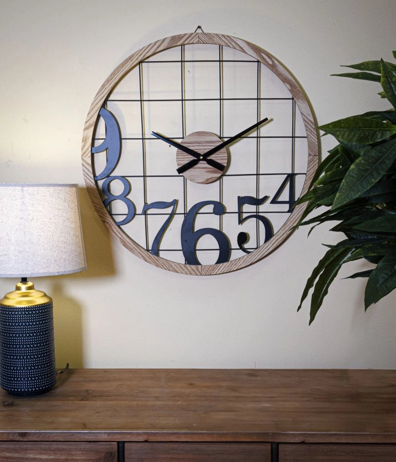 Orologio da Muro Numbers 60x2,5x60 cm in Ferro e MDF Nero e Marrone