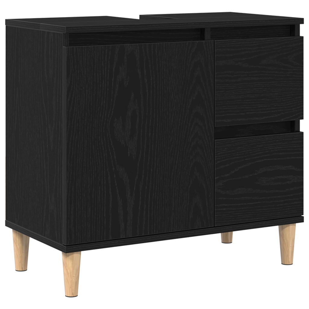 Set di armadietti per il bagno 3 Pezzi Rovere Nero Legno Ing.