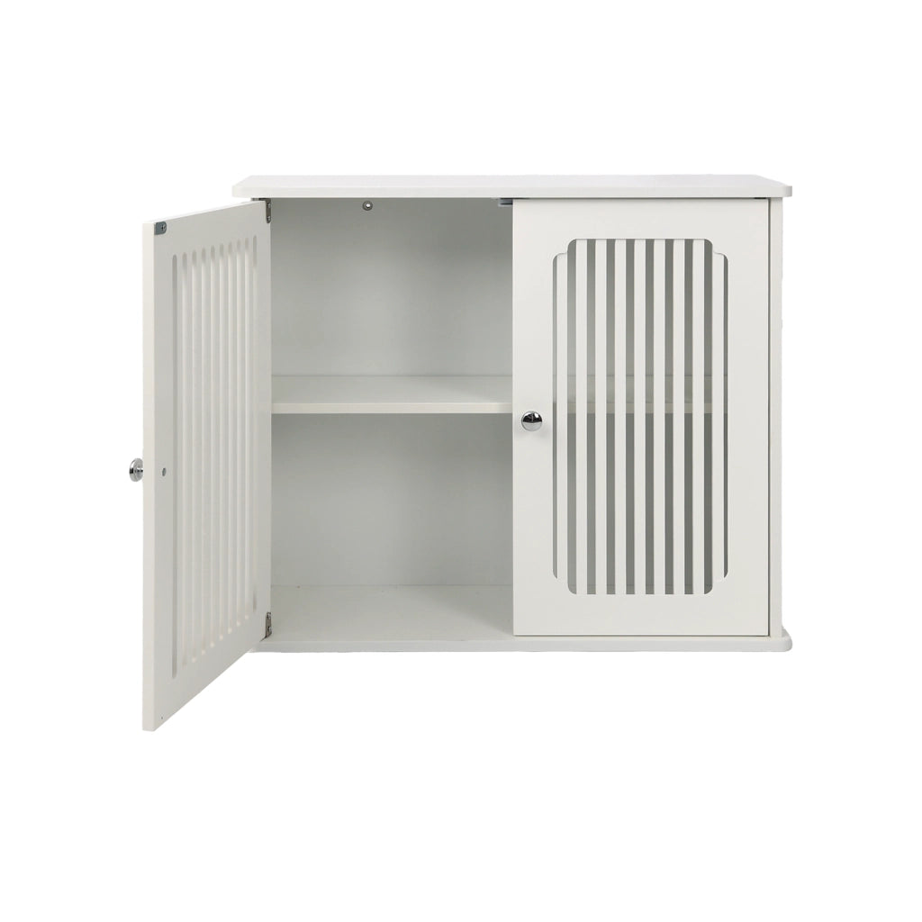 Pensile bagno bianco con ante a lamelle, armadietto sospeso in MDF e truciolare 69,3x43,8x11 cm