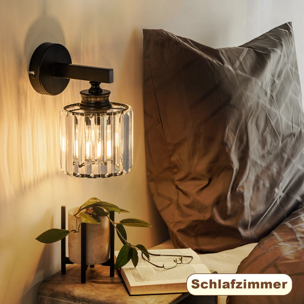 ZMH Lampada da Parete Nera con Cristallo Moderna E27 Orientabile per Interno da Comodino Corridoio Scala Camera da Letto