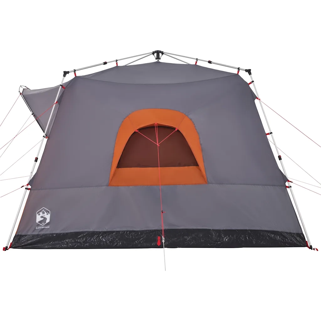 Tenda Familiare 7 Persone-Tenda da campeggio Grigio e Arancione a Rilascio Rapido