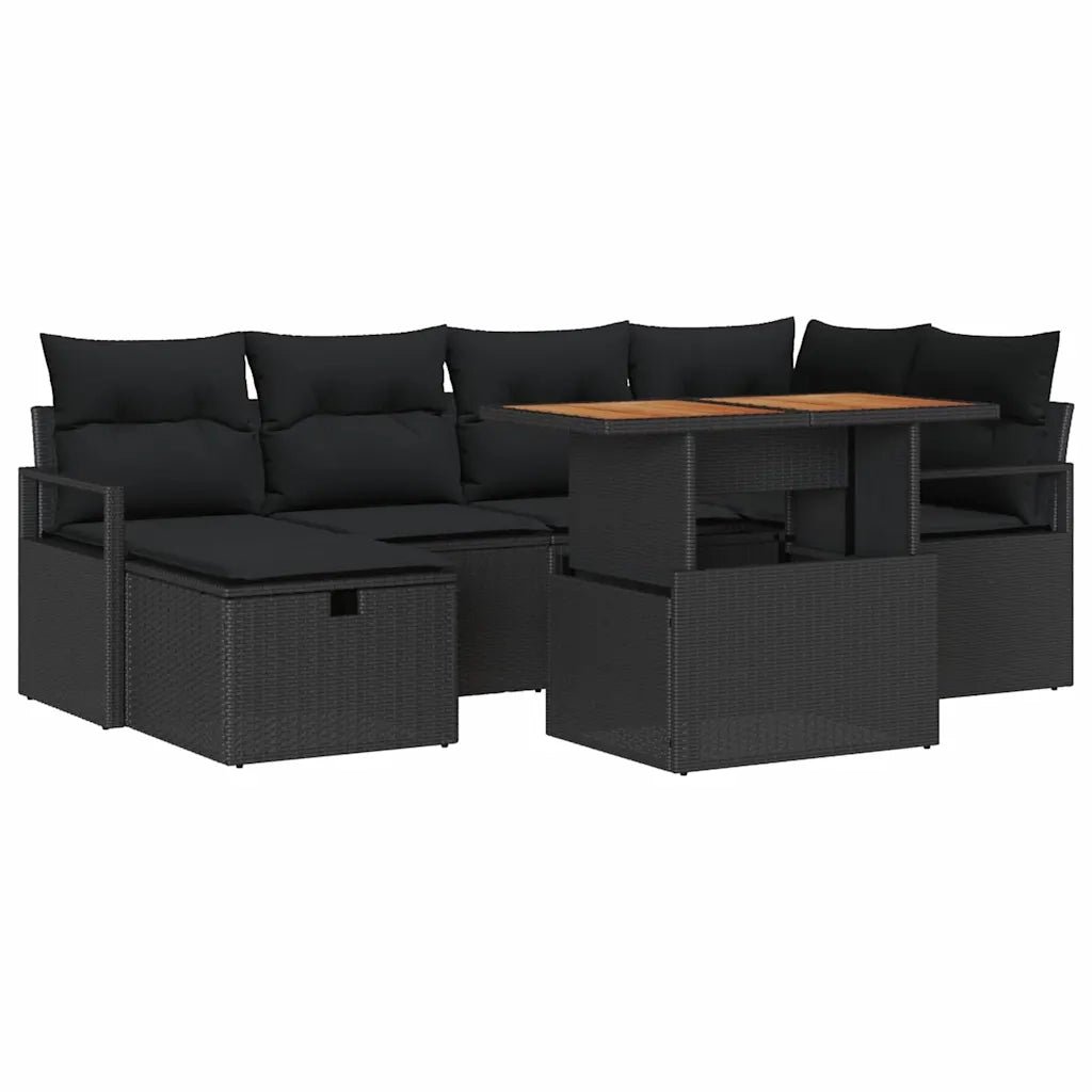 Set Divano da Giardino con cuscino 7 pcs Nero polyrattan