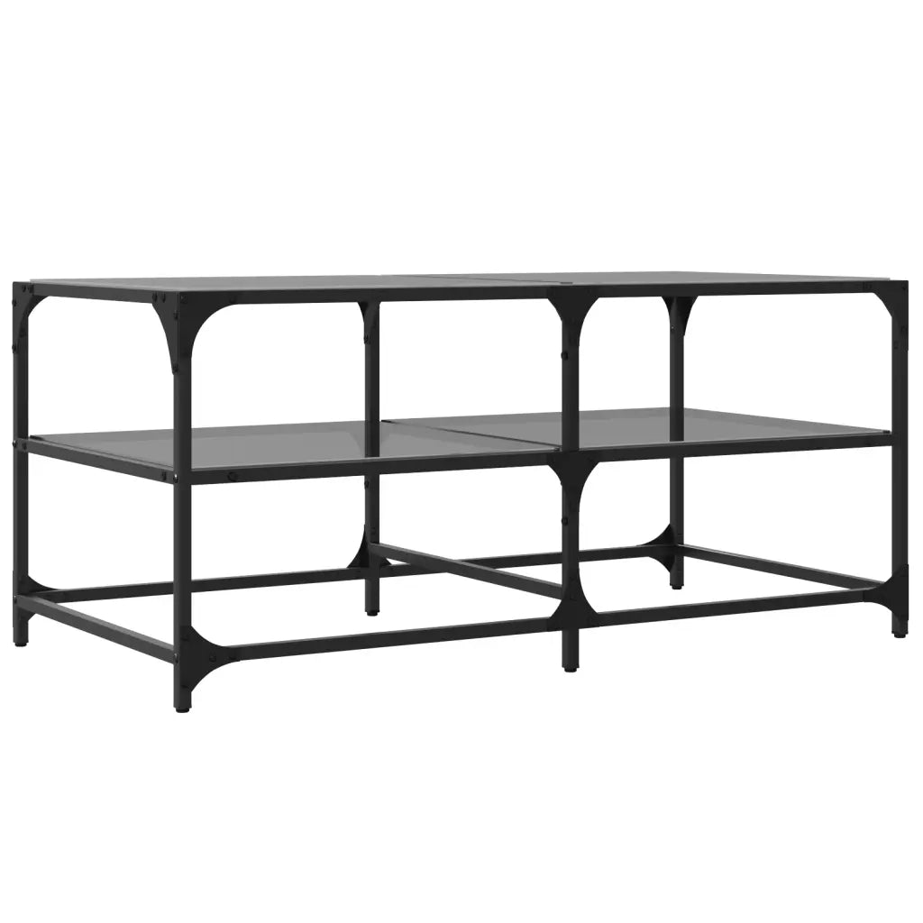 Tavolino da salotto | Tavolino da caff¨¨ | Tavolino da Soggiorno con Piano in Vetro Nero 98,5x50x45 cm Acciaio