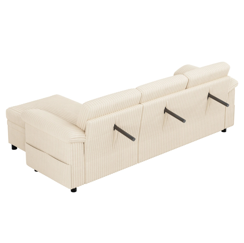 Divano angolare modulare 3 posti con letto estraibile; beige; USB e Type-C
