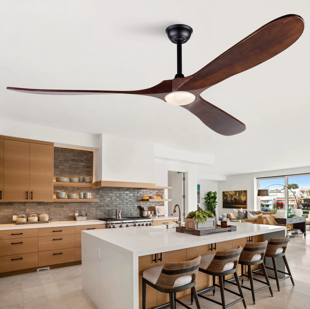 Ventilatore da soffitto 70 pollici con luce LED; 3 pale in legno; 3CCT; nero noce