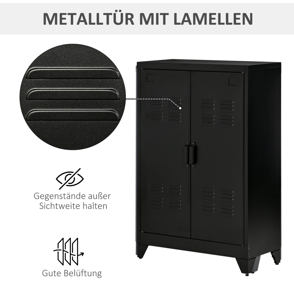 ARMADIO 75x33x110 cm in metallo nero con 2 ripiani regolabili