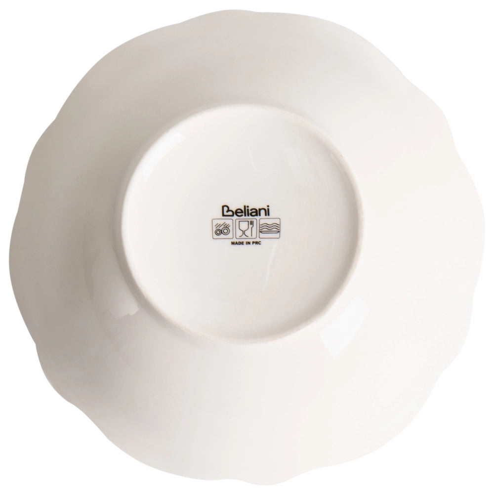 Set da 24 stoviglie in porcellana bianca e blu con finitura smaltata e motivo a foglie: ciotole e piatti per cucina e sala da pranzo