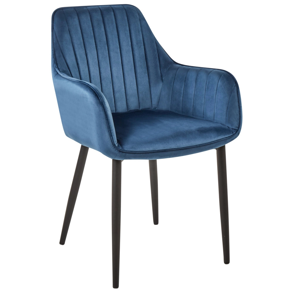 Set di 2 sedie da pranzo Braccioli in velluto blu Gambe in metallo Nero Retro Glam