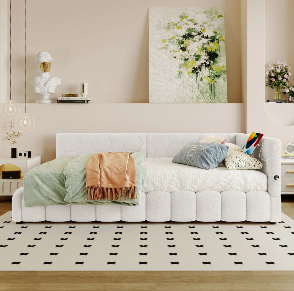Letto singolo 90x200 cm con contenitore, LED, USB e Type-C