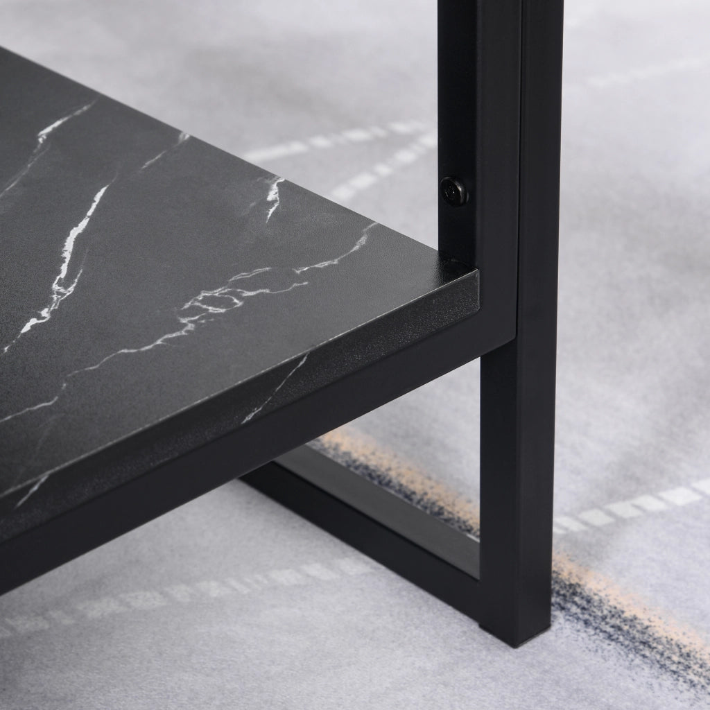 EasyComfort Tavolino da Caffè Nero, Tavolino Effetto Marmo con Ripiano Inferiore, da Soggiorno o Ufficio, Design Moderno, Telaio in Acciaio, 106x50x45cm, Nero