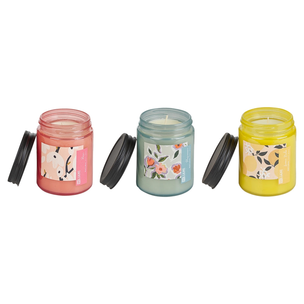 Set di 3 candele profumate multicolore 100% cera di soia stoppino di cotone vetro fragranza floreale orientale alle erbe Rosa/loto/melissa