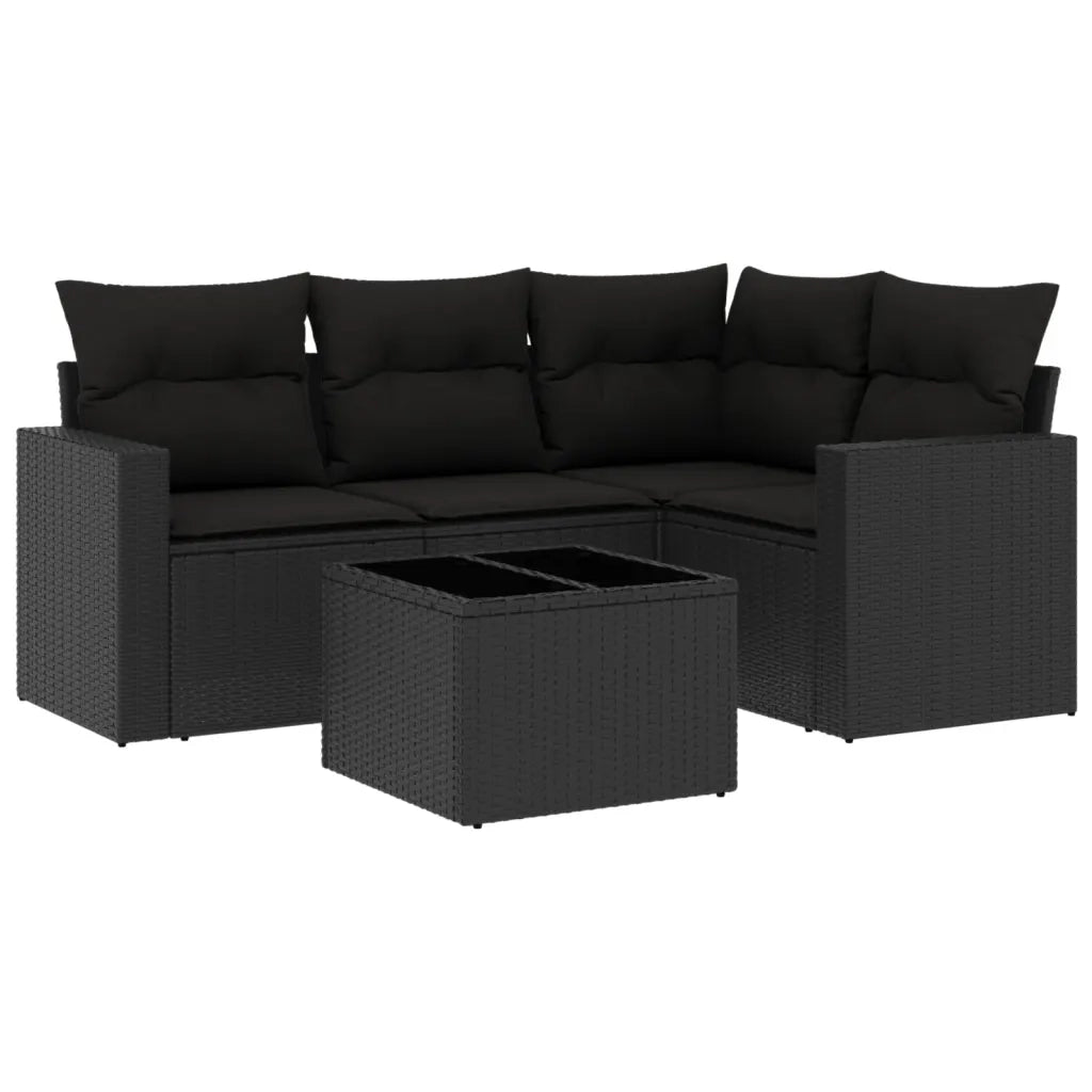 Set Divani da Giardino 5 pz con Cuscini in Polyrattan Nero 3251252