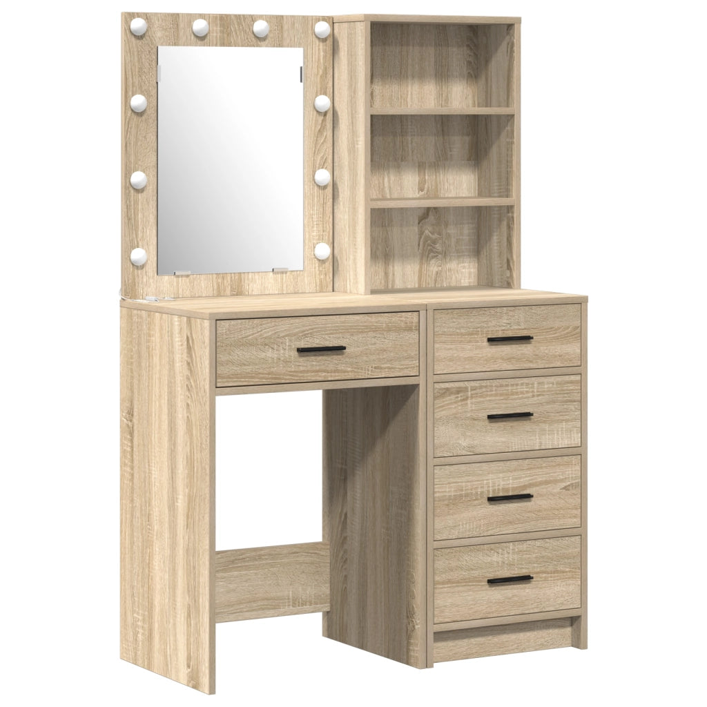 Set di 2 pezzi per toeletta con LED in legno ingegnerizzato di rovere Sonoma