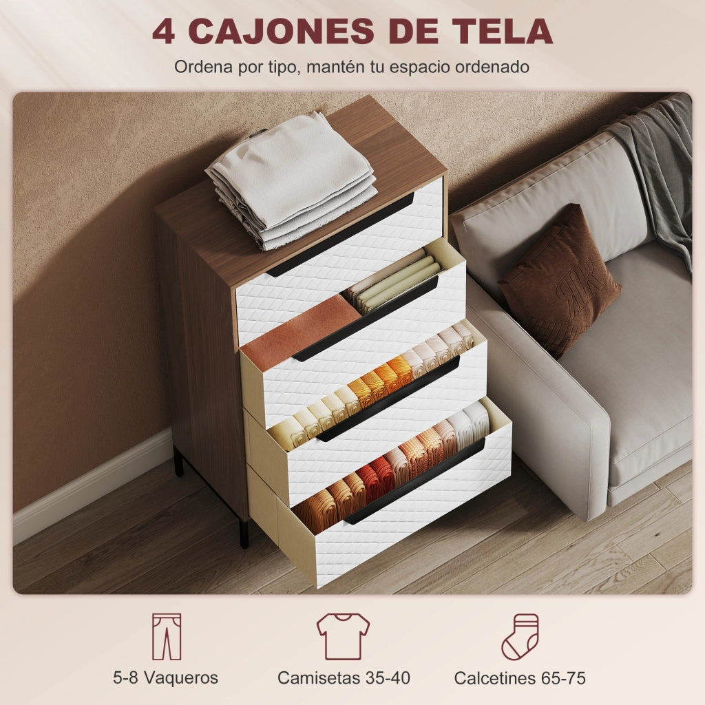 Cassettiera con 4 cassetti in tessuto ¨C Zephmum ¨C Bianco e naturale 60x40x