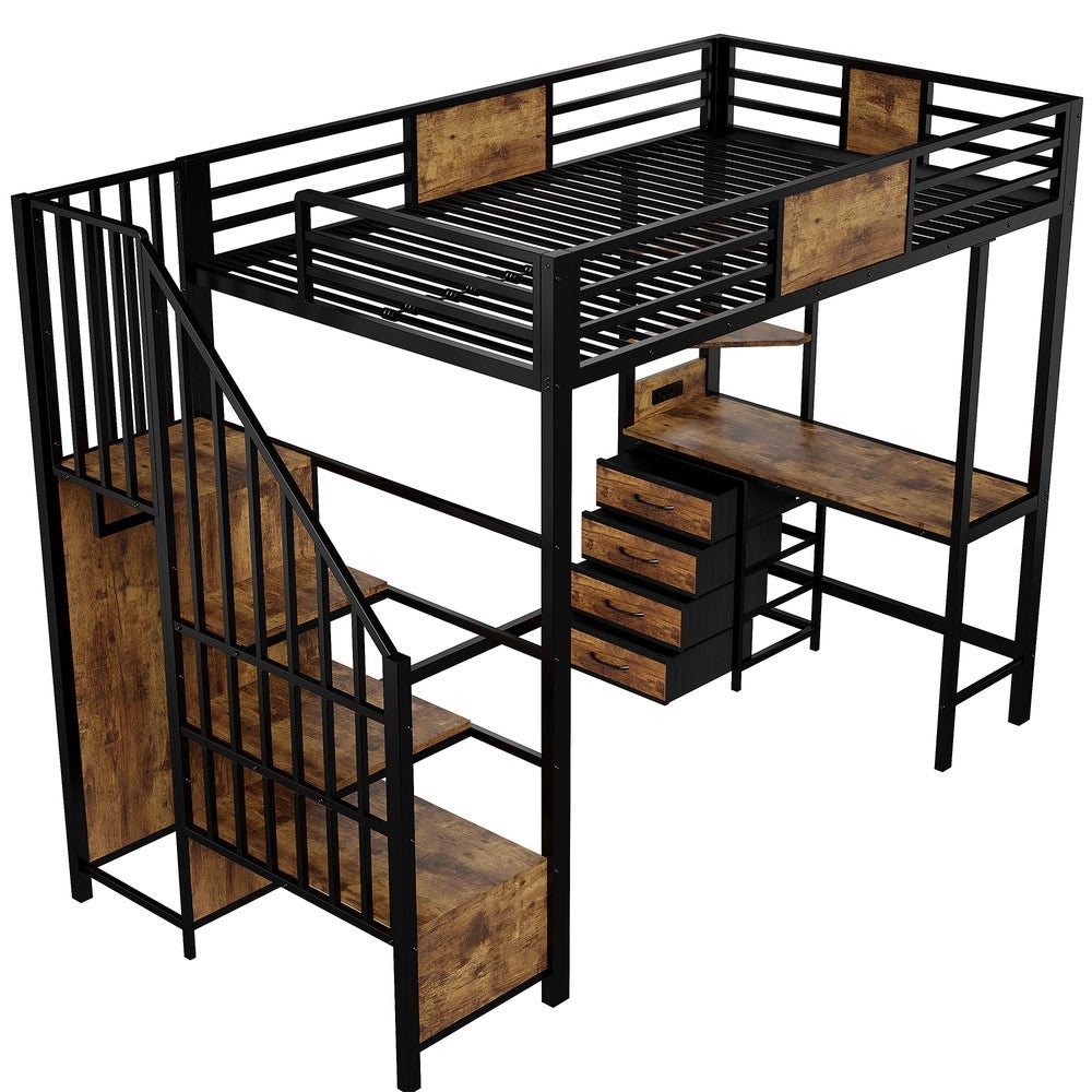 Letto a Soppalco con Scrivania e LED ¨C MINIMAL ¨C Metallo 90x200