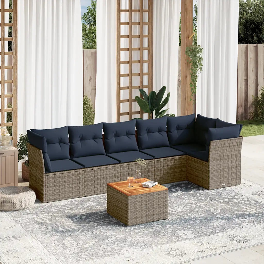Set Divani da Giardino 7 pz con Cuscini Grigio in Polyrattan