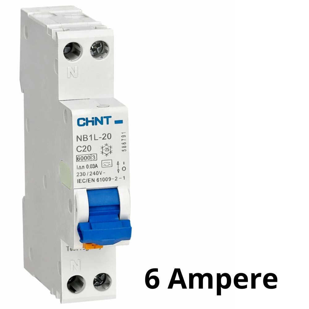 Interruttore magnetotermico differenziale 1p+n 30ma tipo a 6ka chint nb1l-20 slim *** ampere 6 ampere, confezione 1