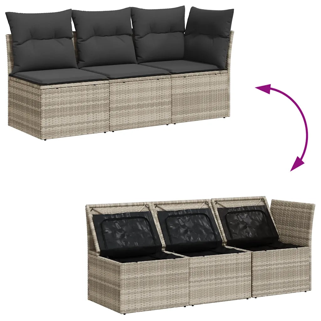 vidaXL Divano da Giardino con Cuscini 3 Posti Grigio Chiaro Polyrattan