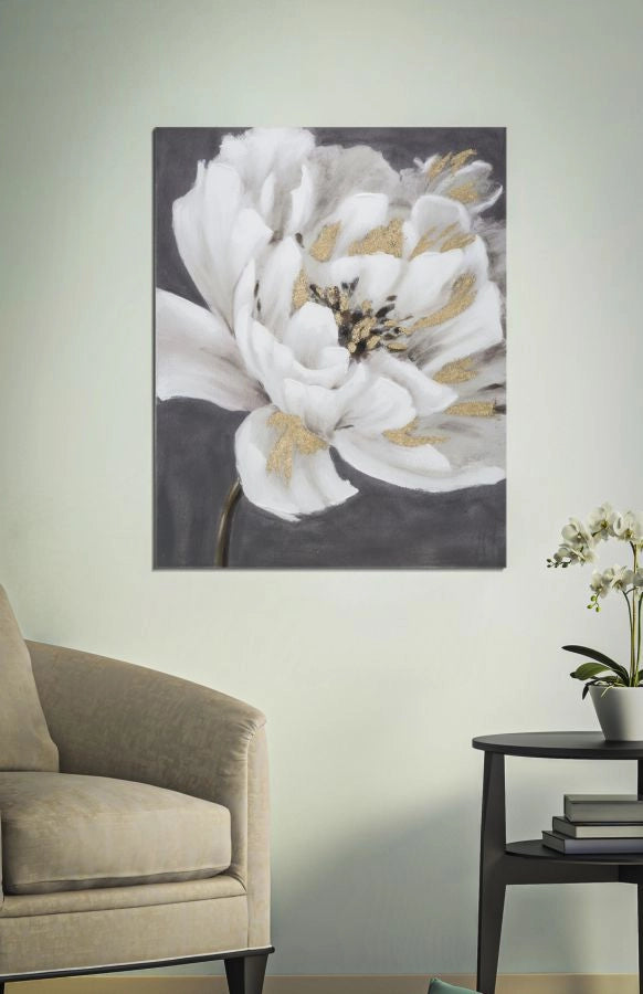 DIPINTO SU TELA WHITE/GOLD FLOWER CM  80X3,7X100