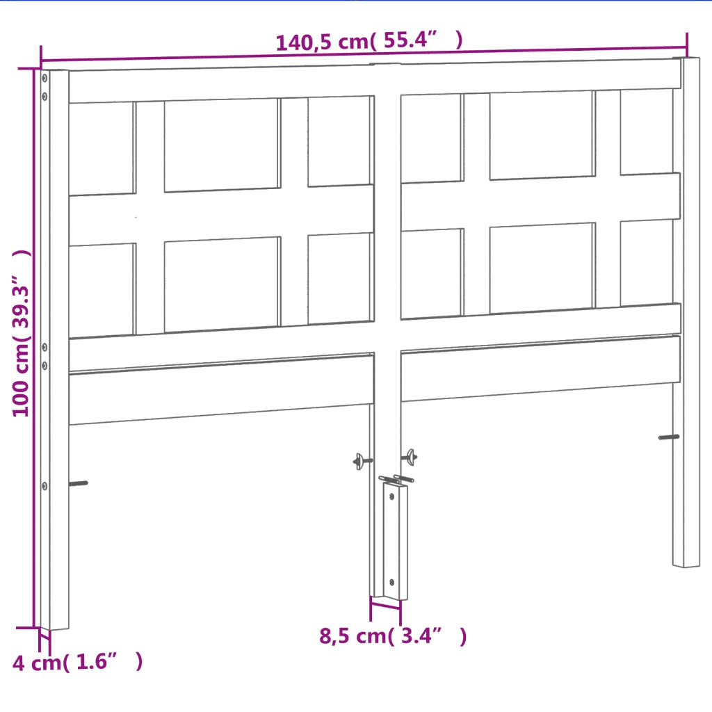 Testiera Marrone Cera 135 cm in Legno Massello di Pino 844353