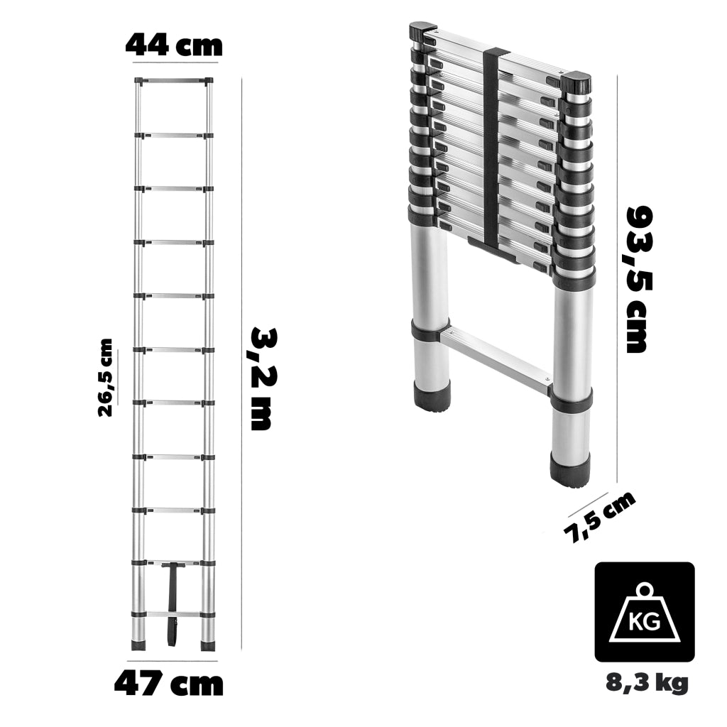 Scala domestica telescopica in alluminio KADAX, estensibile e pieghevole, 11 gradini, portata 125 kg.