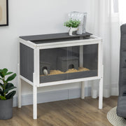 Scaffale per piccoli animali con 2 casette e ripiano in legno e filo zincato grigio scuro 82 × 45 × 81 cm