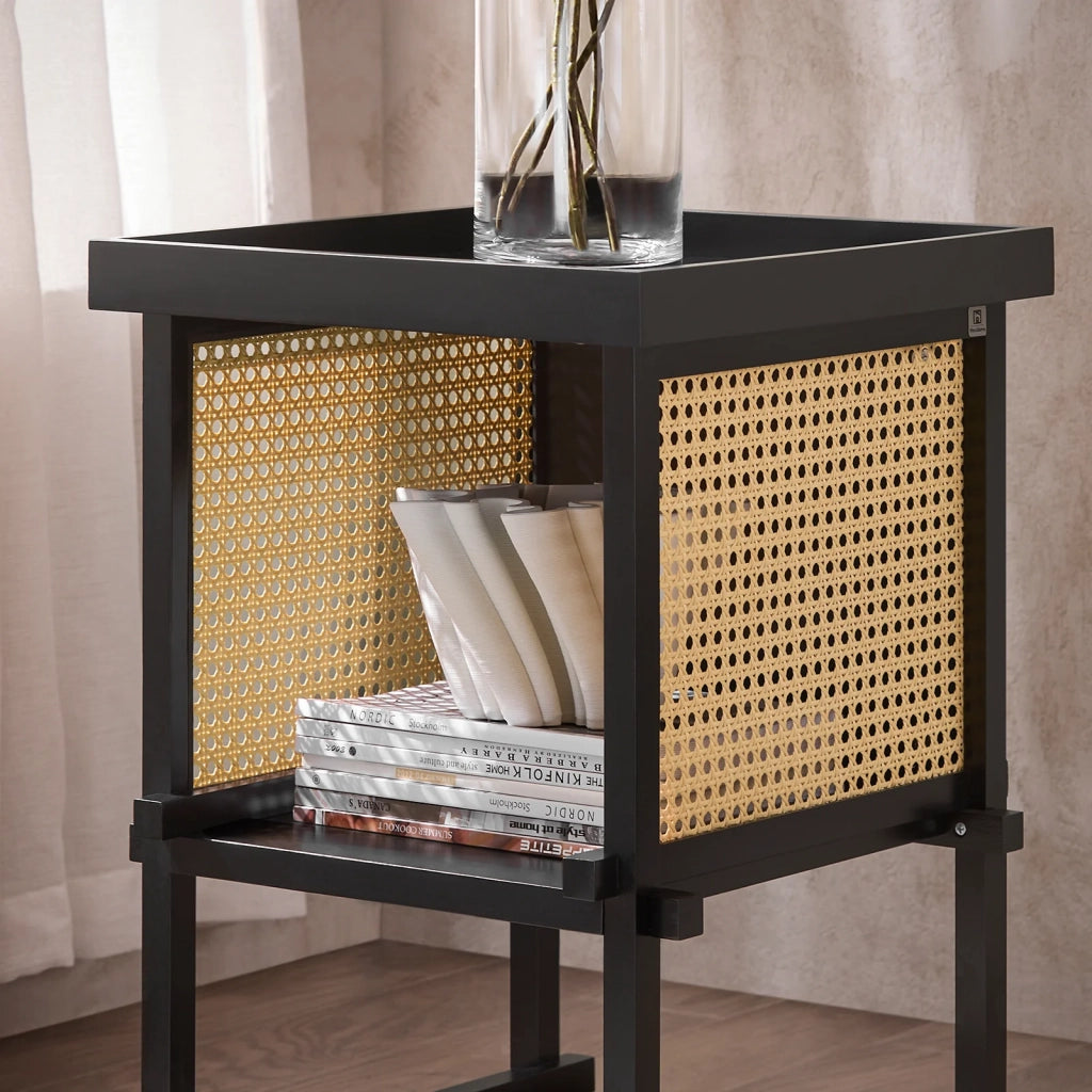 HFBT03-SCH - Tavolino da caffè, comodino, comodino, tavolino da balcone, tavolino da divano, colore nero, 40 x 60 x 40 cm