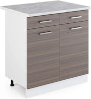 Base universale R-Line, Grigio, 80 cm con cassetti e ante, con piano di lavoro, adatto per essere riposto in modo salvaspazio nelle cucine componibili
