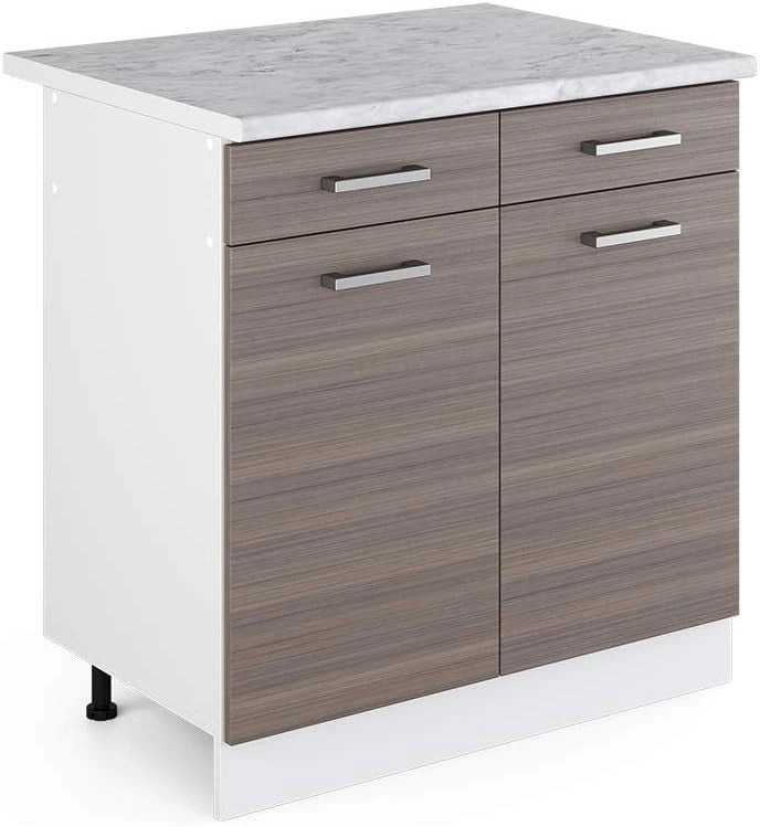 Base universale R-Line, Grigio, 80 cm con cassetti e ante, con piano di lavoro, adatto per essere riposto in modo salvaspazio nelle cucine componibili