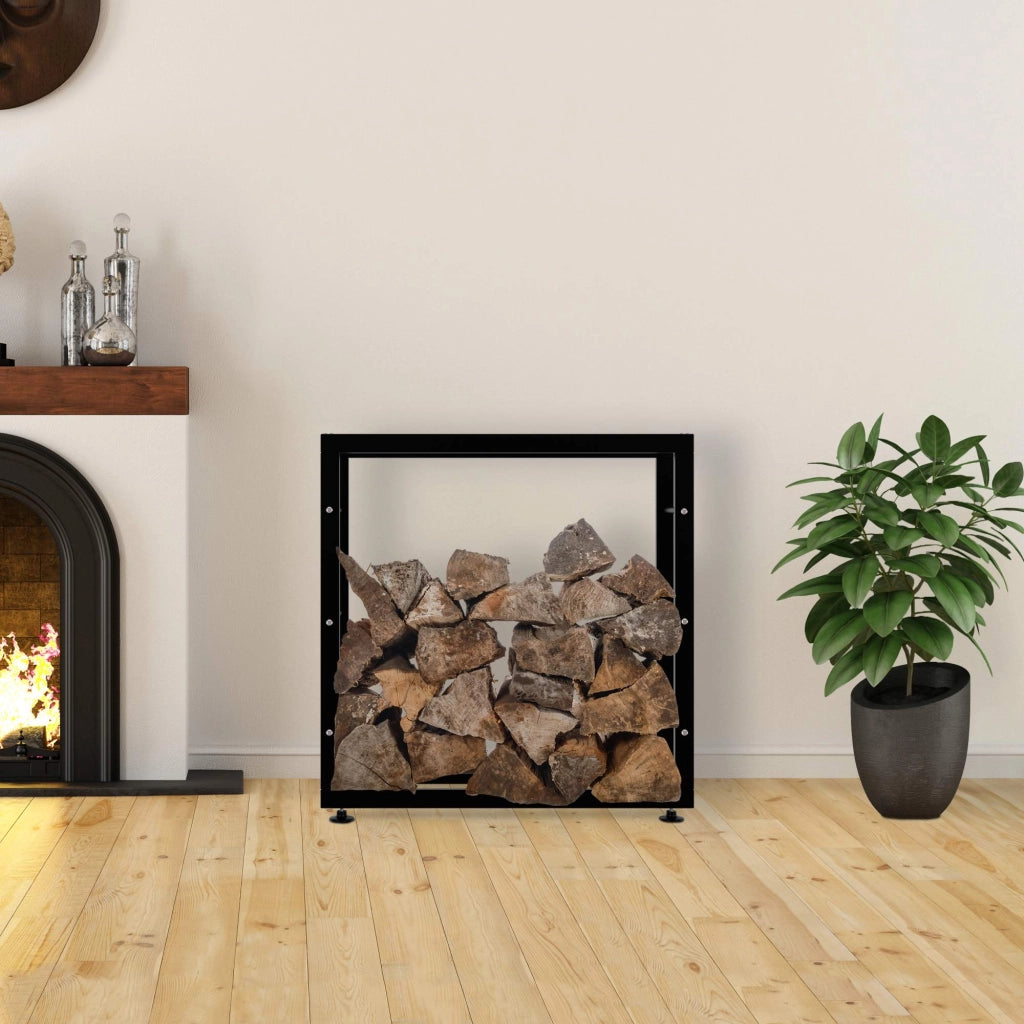 Esclusivo portalegna KERI V2 in metallo nero,25x80x80 cm