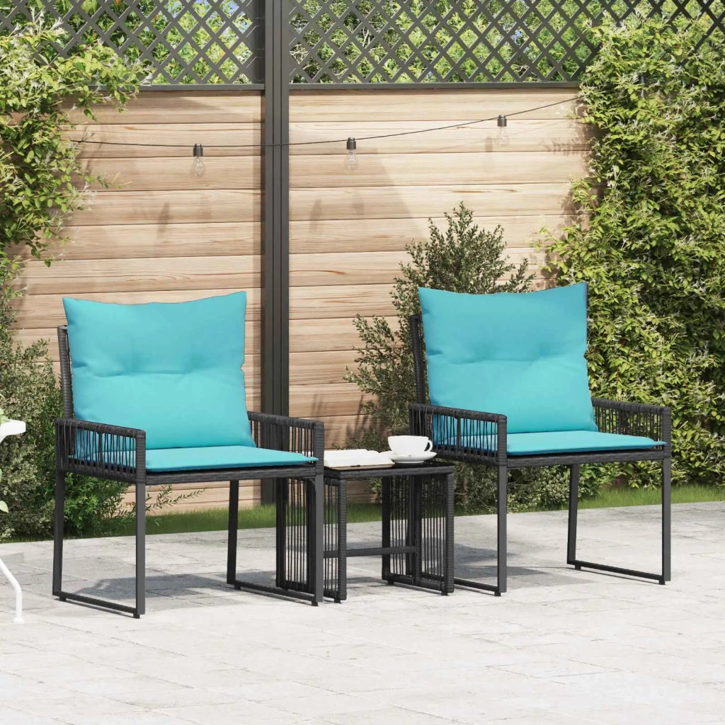 Set di Mobili da Esterno 7 pcs Nero e Turchese polyrattan