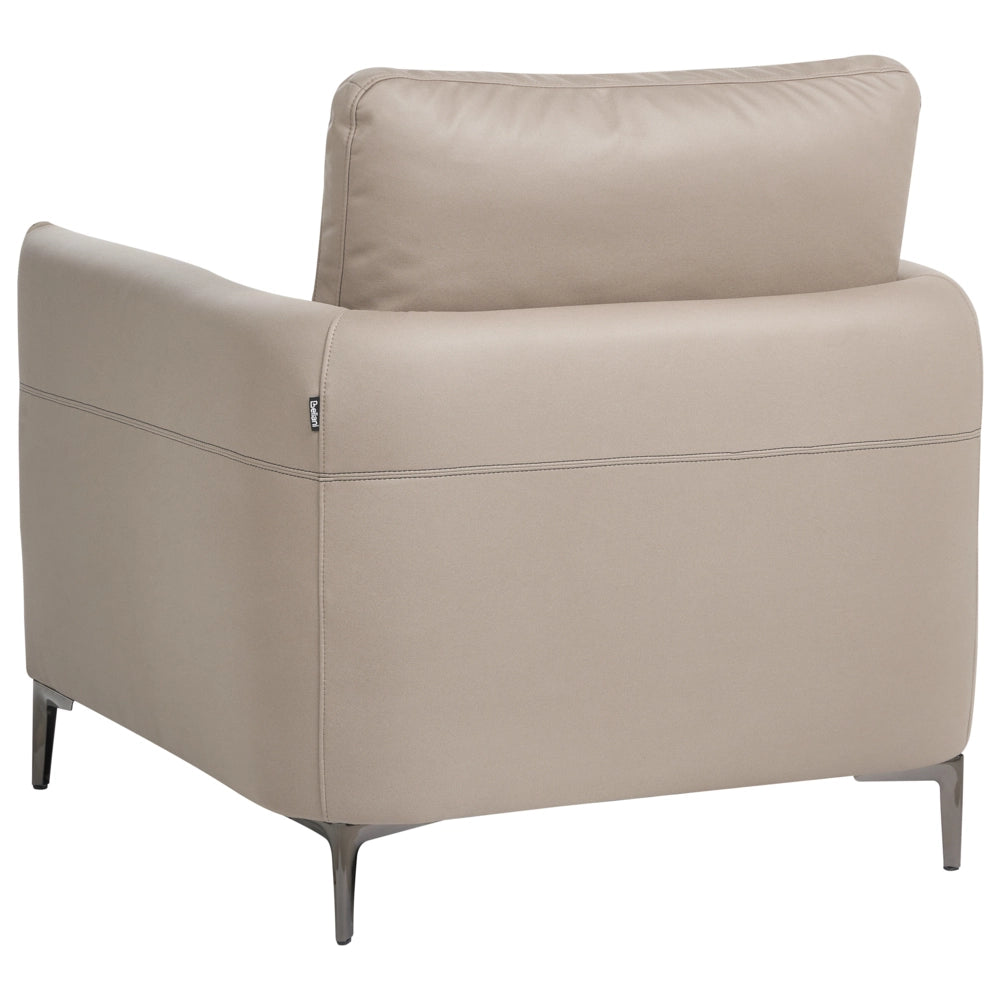 Poltrona tortora imbottita in tessuto con gambe in metallo stile moderno minimalista