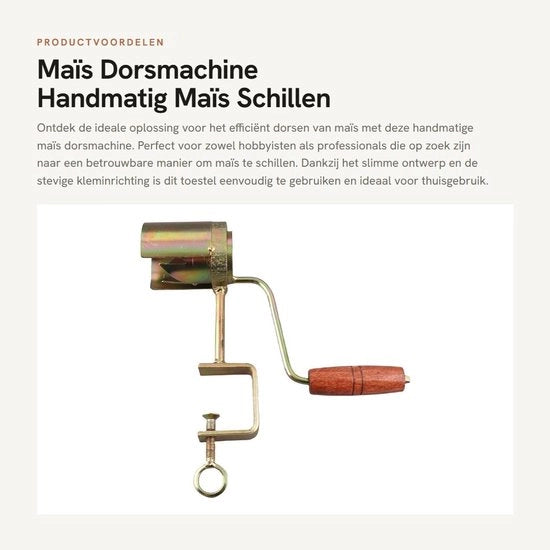 Macchina per schiacciare mais efficiente - Manuale - Taglia mais a mano - Morsetto robusto - Manico in legno - Materiale in acciaio - Lunga durata - Schiacciasassi per mais