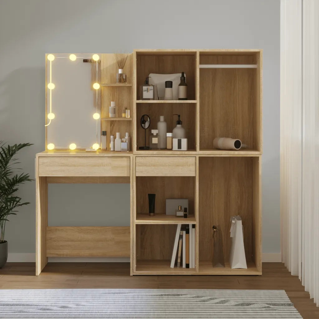 Toeletta LED con 2 Armadietti Legno Multistrato Rovere Sonoma 3082029