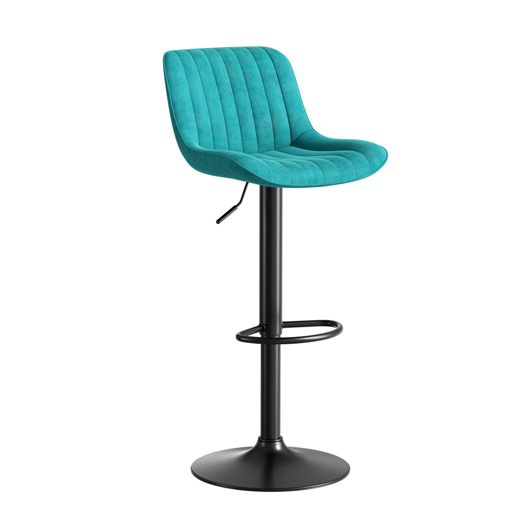 Set di 2 Sgabelli da Bar Girevoli e Regolabili in Altezza con Schienale; Metallo; Legno e Velluto; Blu