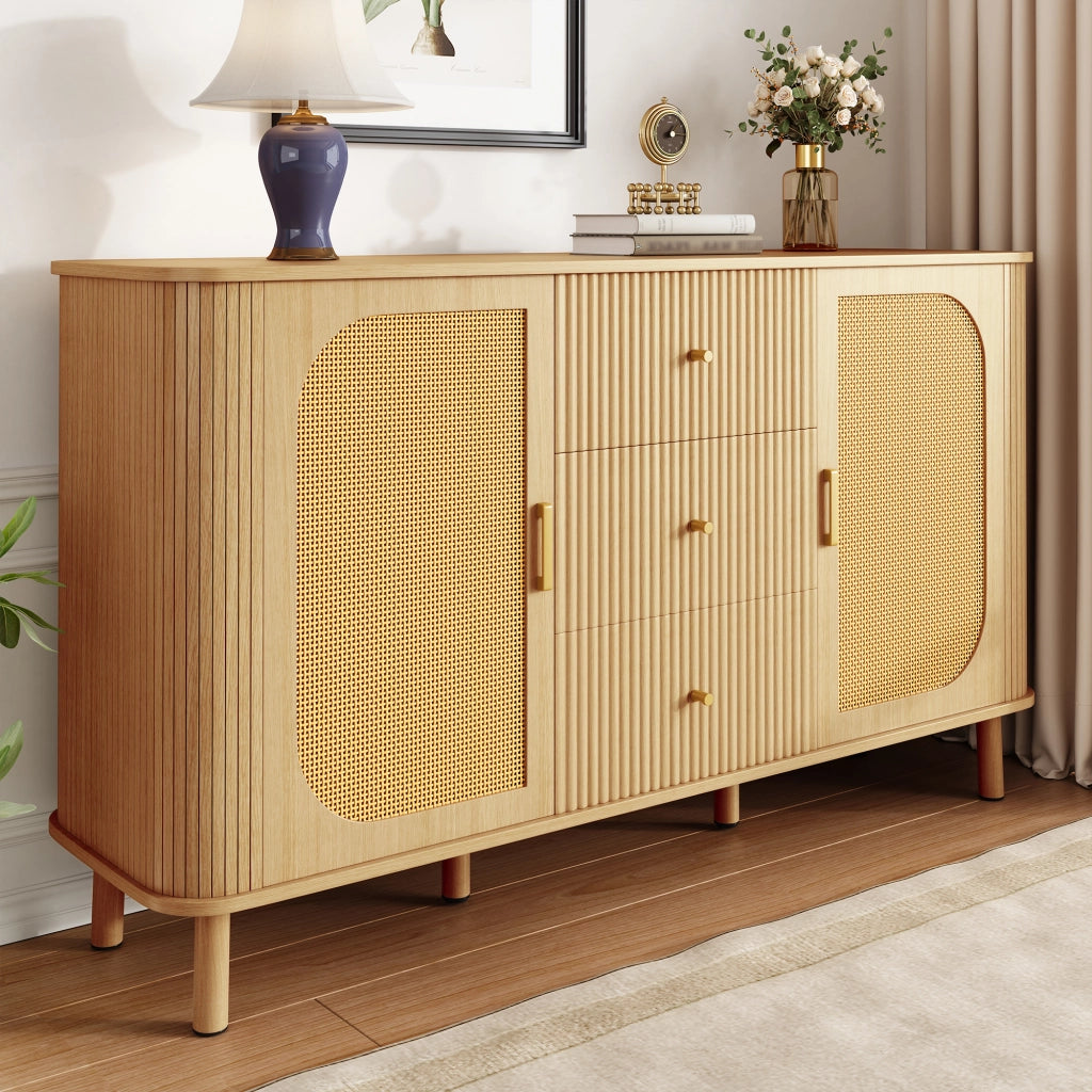 Credenza moderna con cassetti e ripiani - Zephmum - Gambe in metallo effetto legno