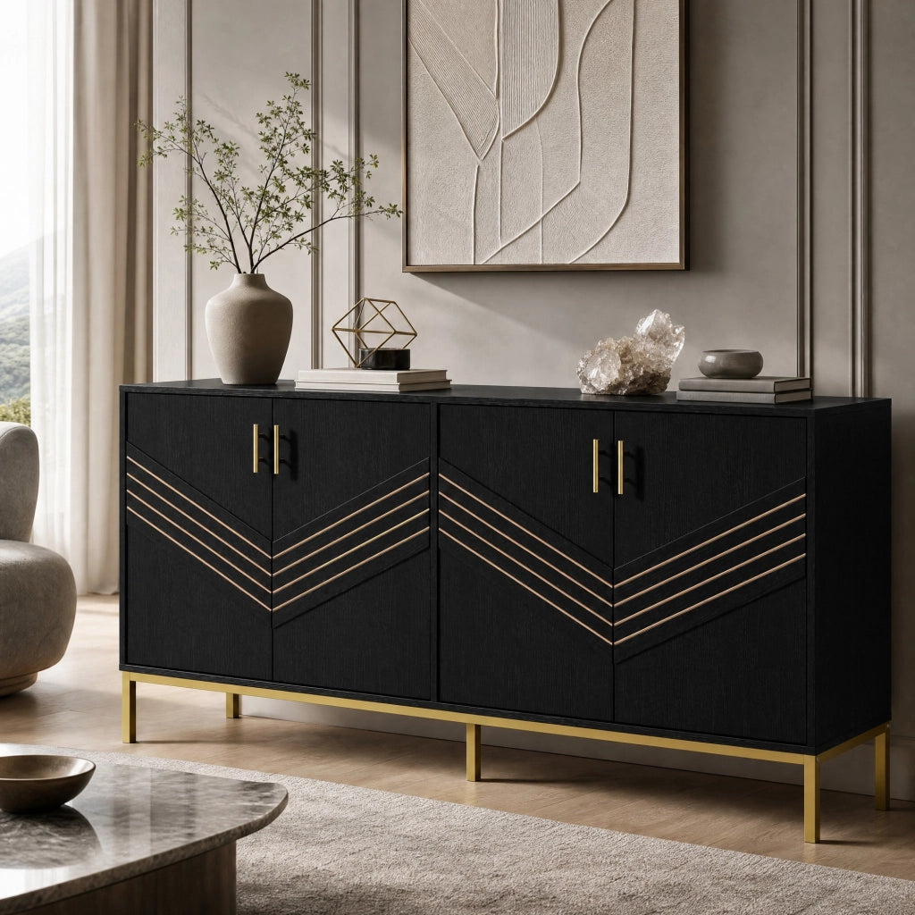 SIDEBOARD a 4 ante 160x40x80,5 cm MDF Nero e venatura legno