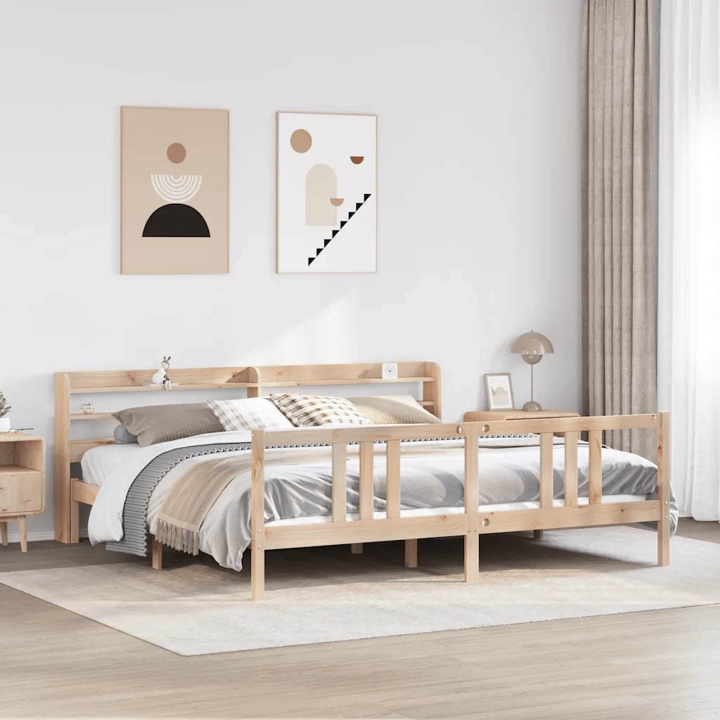Letto matrimoniale | Letto per adulti | Giroletto con Testiera 200x200 cm in Legno Massello di Pino