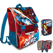 Trade Shop - Zaino Scuola Estensibile Avengers Cartella + Astuccio Completo 3 Zip Elementari -