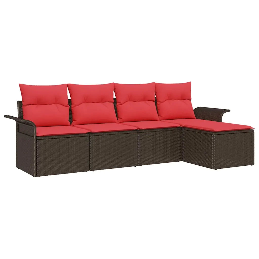 Set Divano da Giardino con cuscino 5 pz | Set Salotto da Giardino Marrone polyrattan