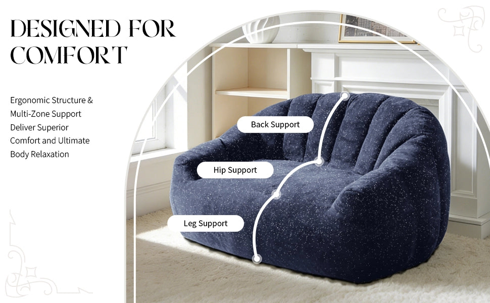 Pouf poltrona sacco con seduta ampia design ergonomico per soggiorno camera da letto e zona relax in flanella blu