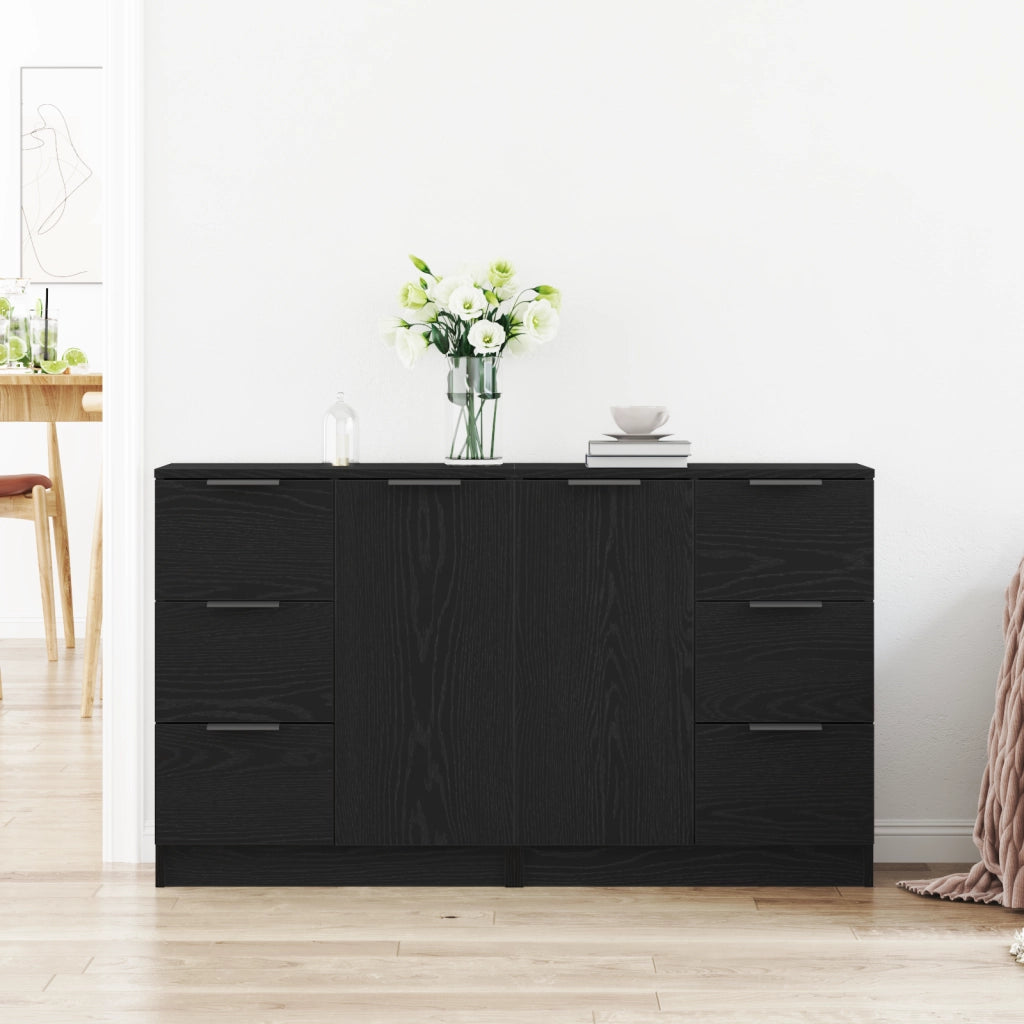 Credenze 2 pz Nero Rovere 60x30x70 cm Legno ingegnerizzato