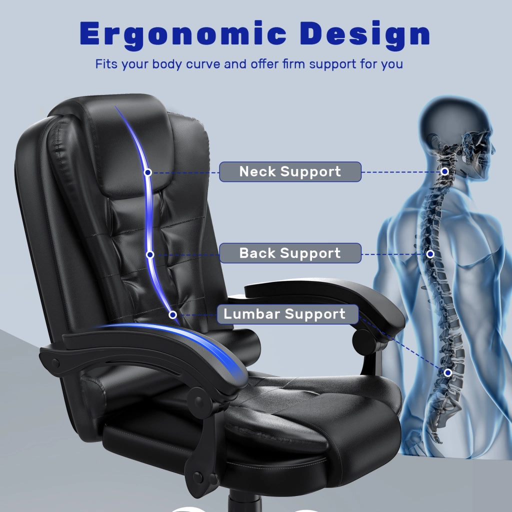 Sedia da ufficio, sedia da ufficio ergonomica  con braccioli, schienale e altezza regolabile, girevole a 360°, nera
