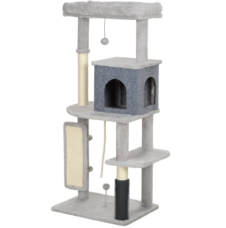 Tiragraffi per gatti con cuccia e lettino, 132 cm, grigio chiaro