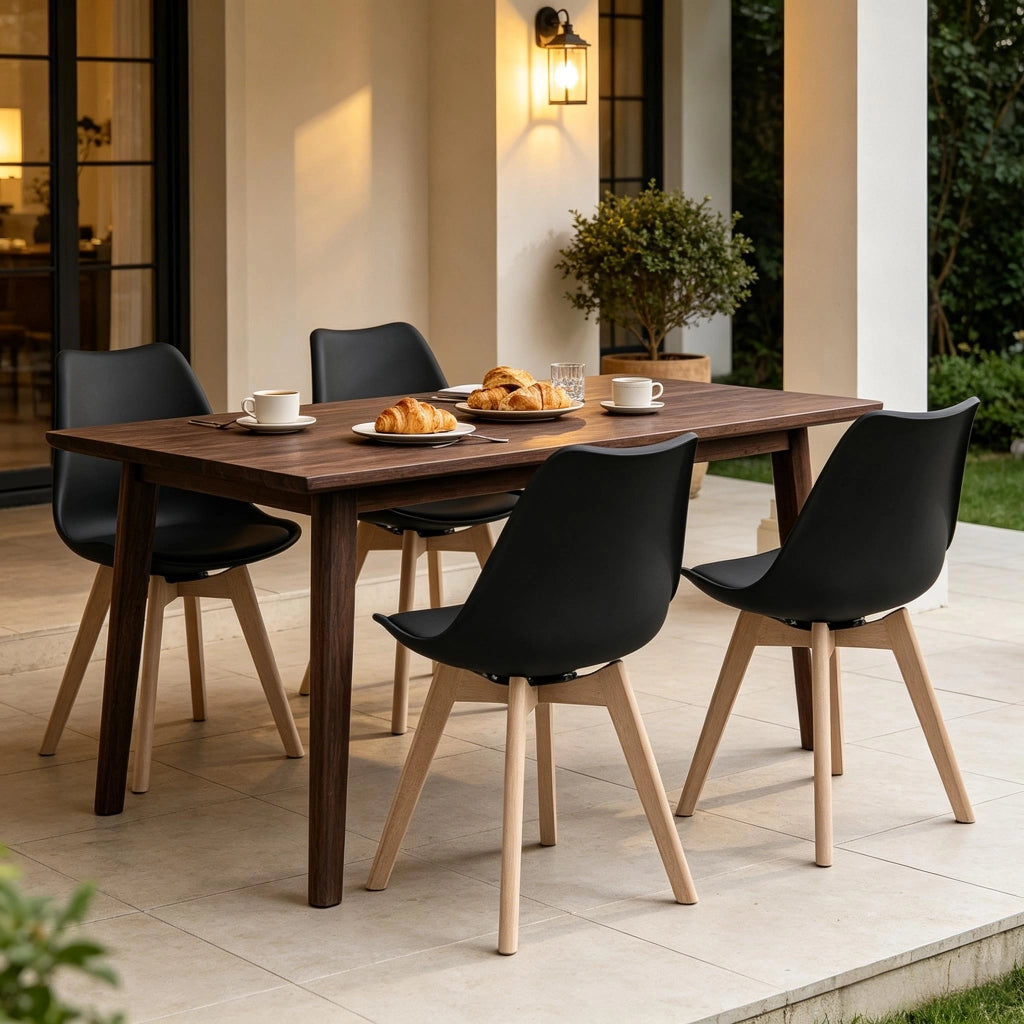 SEDIA Girevole 360° 83 cm in Similpelle Nera e Legno Massello Set da 4 pezzi