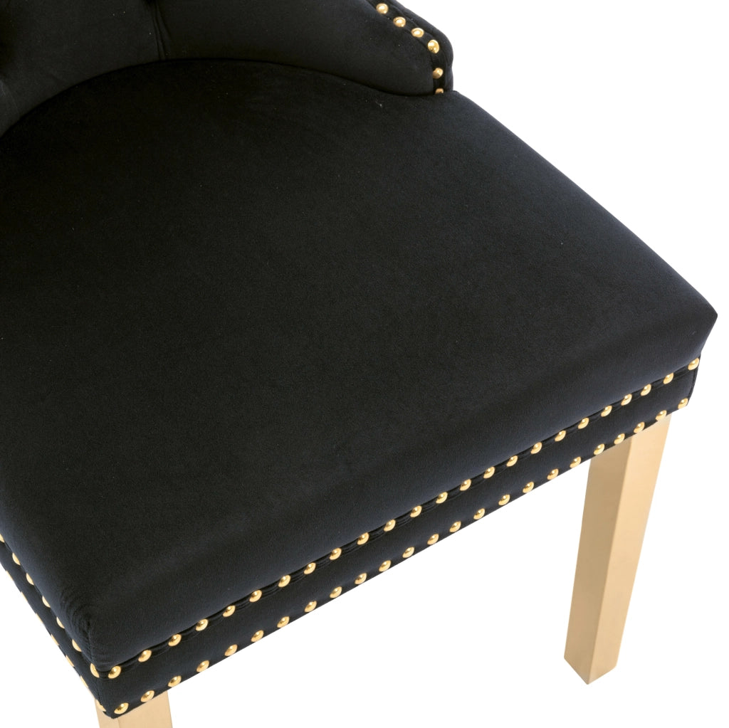 Sedia da pranzo con schienale decorativo e rivetti; 50.5 x 45 x 95 cm; in velluto nero