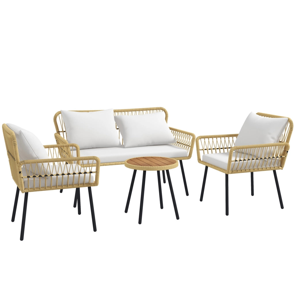 Set salotto da giardino 4 pezzi ¨C zephmum ¨C canap¨¦ 2 posti, 2 poltrone, 7 cuscini, tavolino rotondo, polyrattan