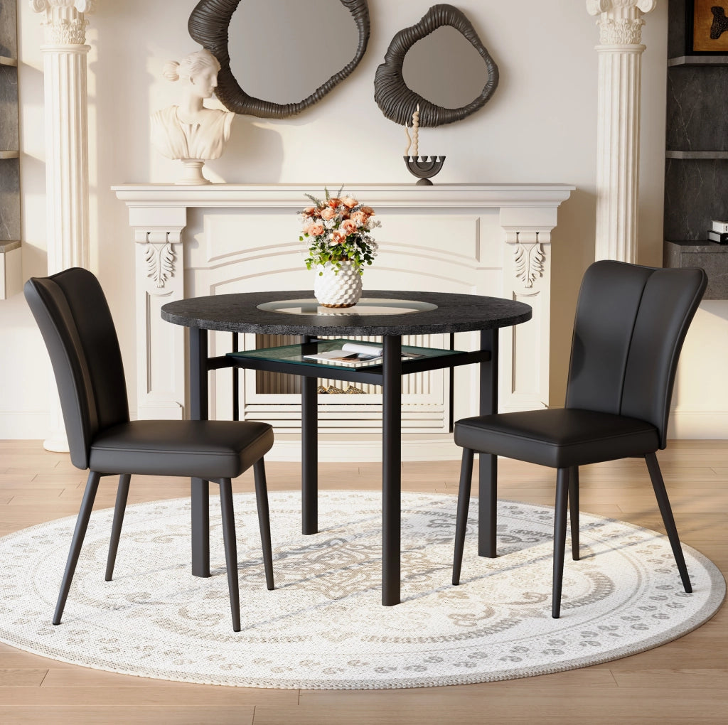 Set tavolo rotondo Ø100 cm con 2 sedie in PU nero; MDF e vetro